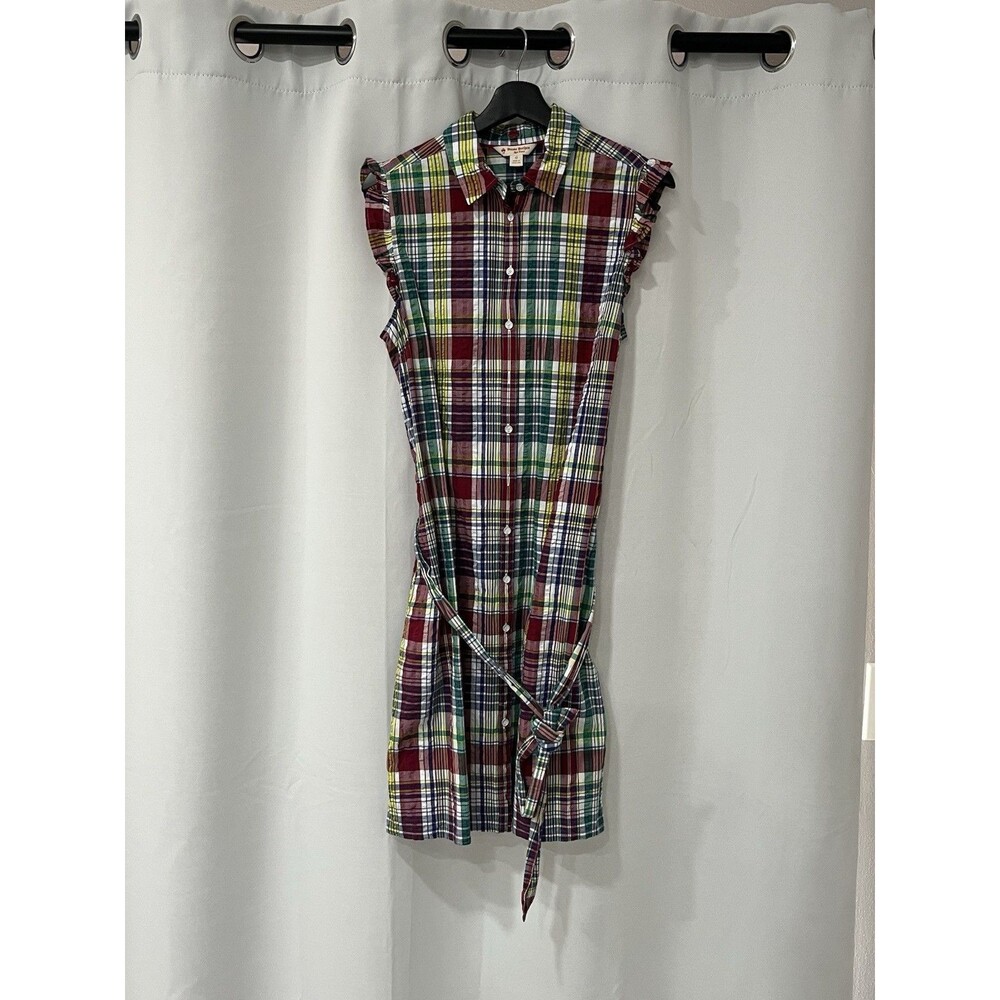 Brooks Brothers Red Fleece Dress 12 Plaid Cotton Button Front Shirt Dress Belt